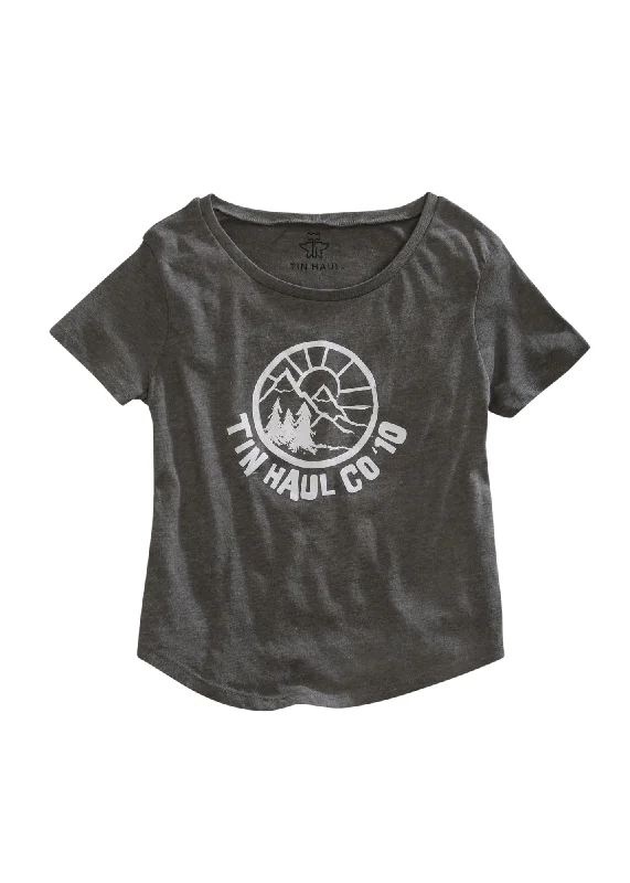 Tin Haul Womens Circle Mountain Scene Grey 100% Cotton S/S T-Shirt Women's Cozy Winter Attire