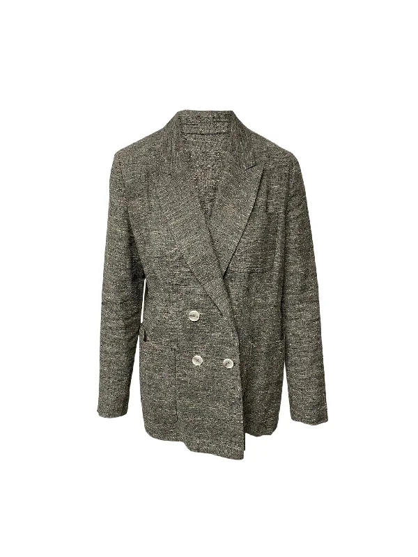 Isabel Marant Kelis Double-breasted Donegal Jacket In Grey Silk Women's Clothing Sets