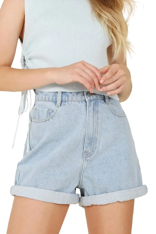 Vintage Vibe Denim Shorts In Light Wash Stylish Dresses for Women