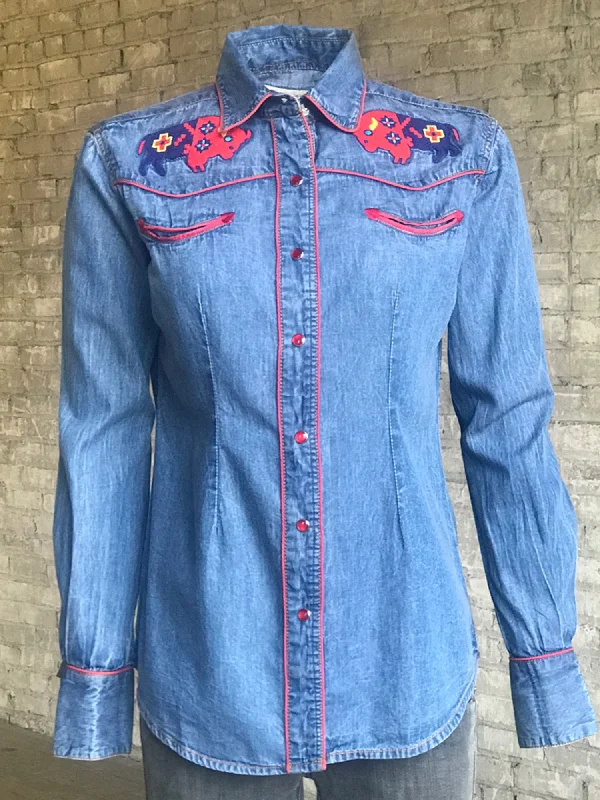 Rockmount Womens Denim 100% Cotton American Bison Western L/S Shirt Women's Holiday Attire