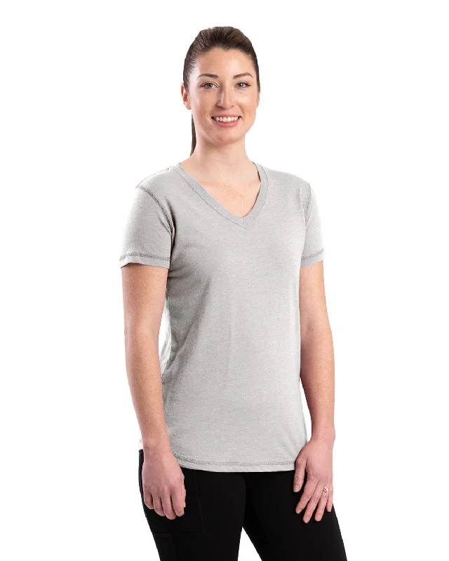 Berne Womens Performance V-Neck Grey Cotton Blend S/S T-Shirt Casual Fashion Trends for Women