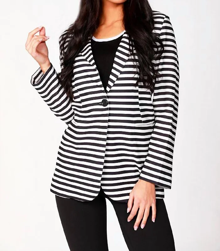 Striped Blazer In White/black Chic Women's Outfit