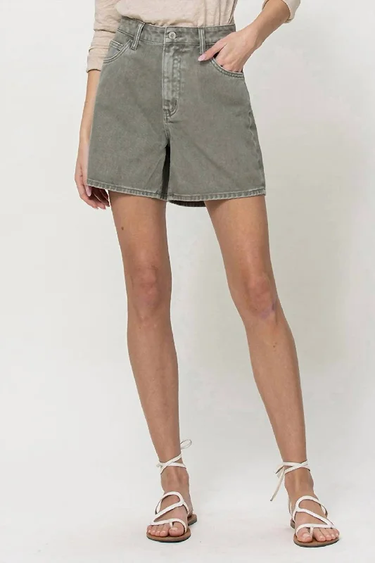 High Rise Mom Shorts In Green Women's Luxury Attire