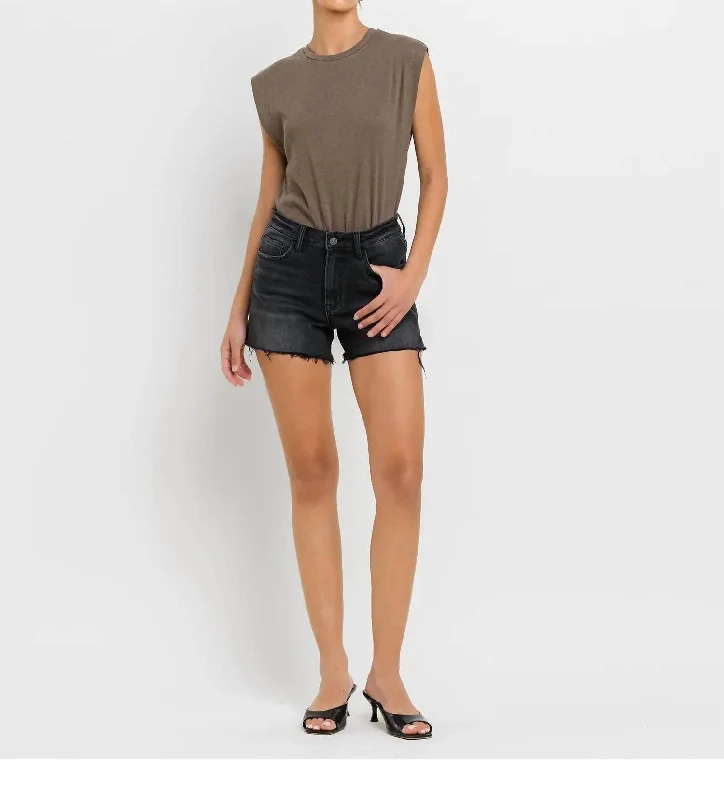 High Rise Side Slit Shorts In Black Flash Sale Event