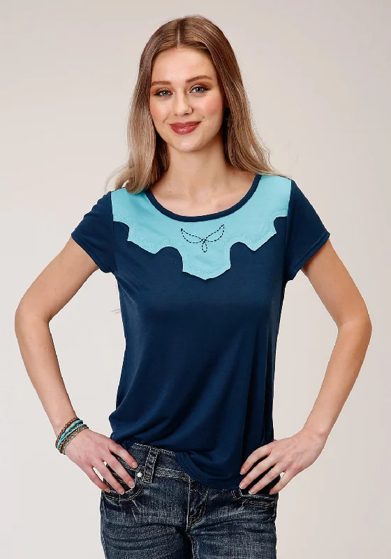 Roper Womens Navy Poly/Rayon Boyfriend Crew S/S T-Shirt Flash Sale Online