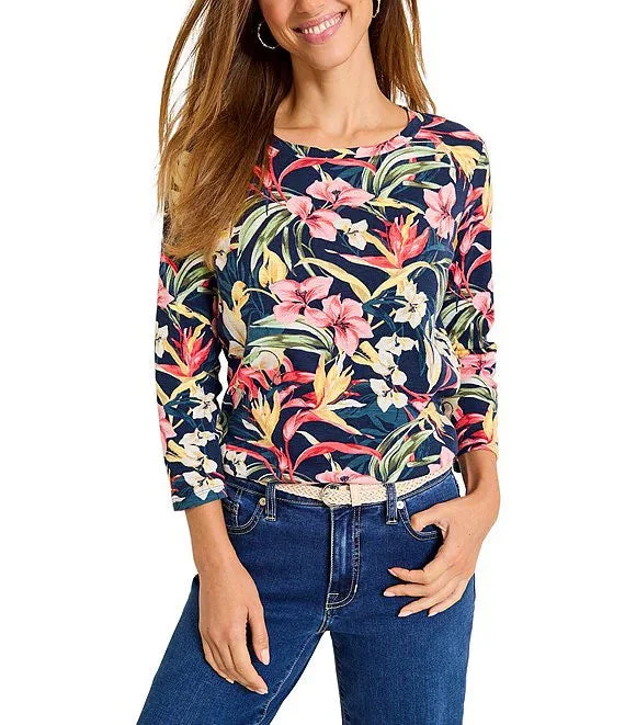 Tommy Bahama Women's Ashby Villa Garden 3/4 Sleeve T-Shirt - Black New Arrival Discounts