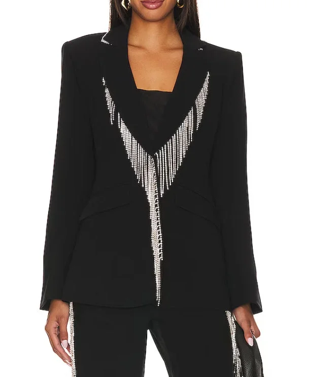 Cinq a Sept Women Rhinestone Fringe Embroidered Cheyenne Blazer Black Sale Clearance