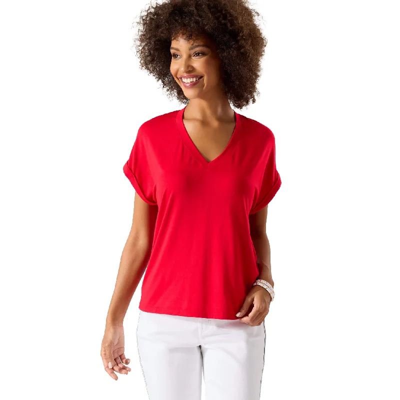 Tommy Bahama Women's Kauai Jersey V-Neck T-Shirt - Tango Red Women's Trendy Activewear Apparel