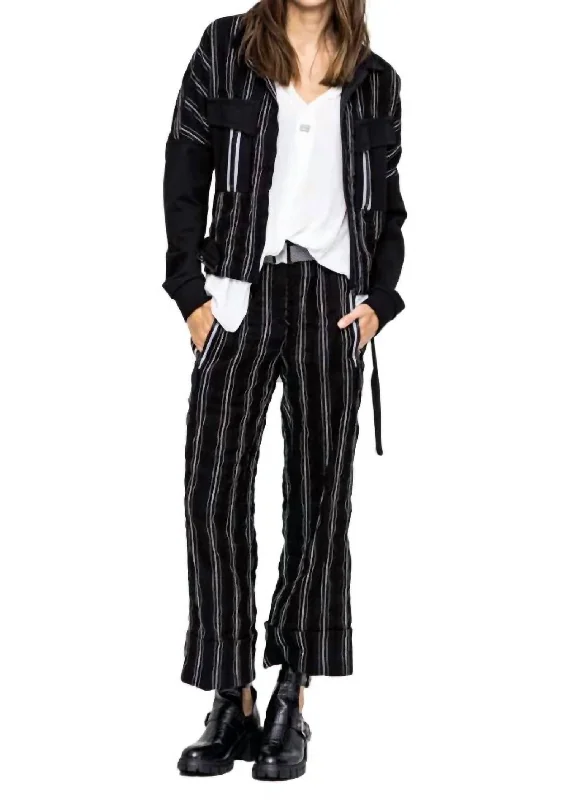 Striped Jacket In Black/white Women's Trendy Casual Outfit