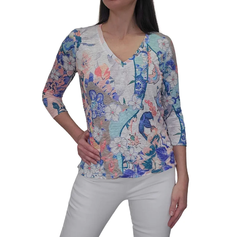 David Cline 3/4 Sleeve V-Neck Split Hem Top - Pool Seasonal Sale