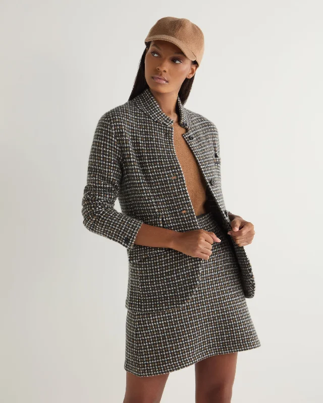 Women's Dogtooth Utility Cashmere Blazer Brown Contemporary Women's Clothing