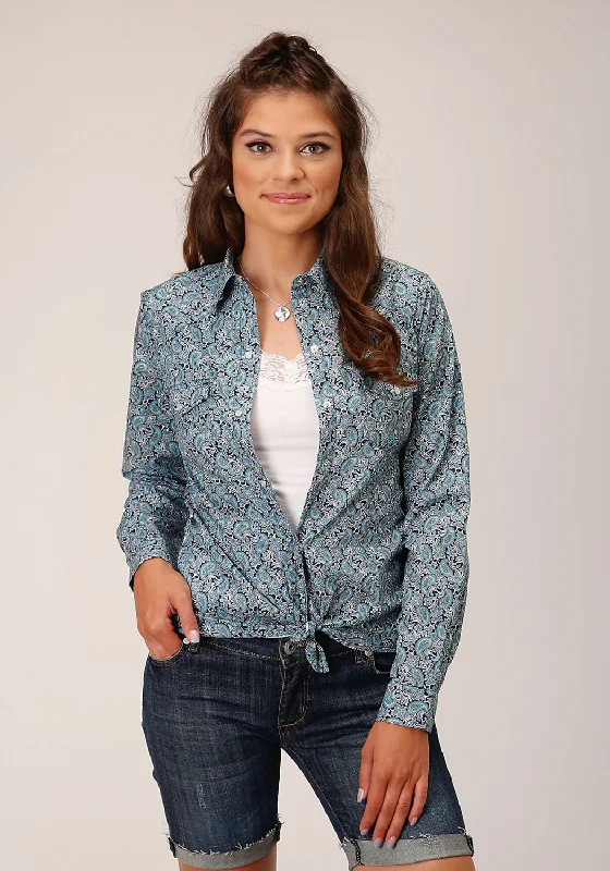 Roper Womens Peacock Paisley Blue 100% Cotton L/S Shirt Women's Outdoor Attire