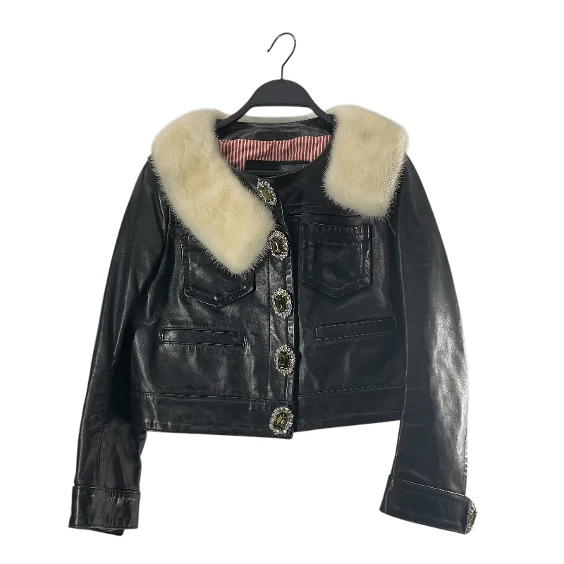 DSQUARED2/Leather Jkt/42/Leather/BLK/GEM BUTTON FUR COLLAR Women's Clothing Sets