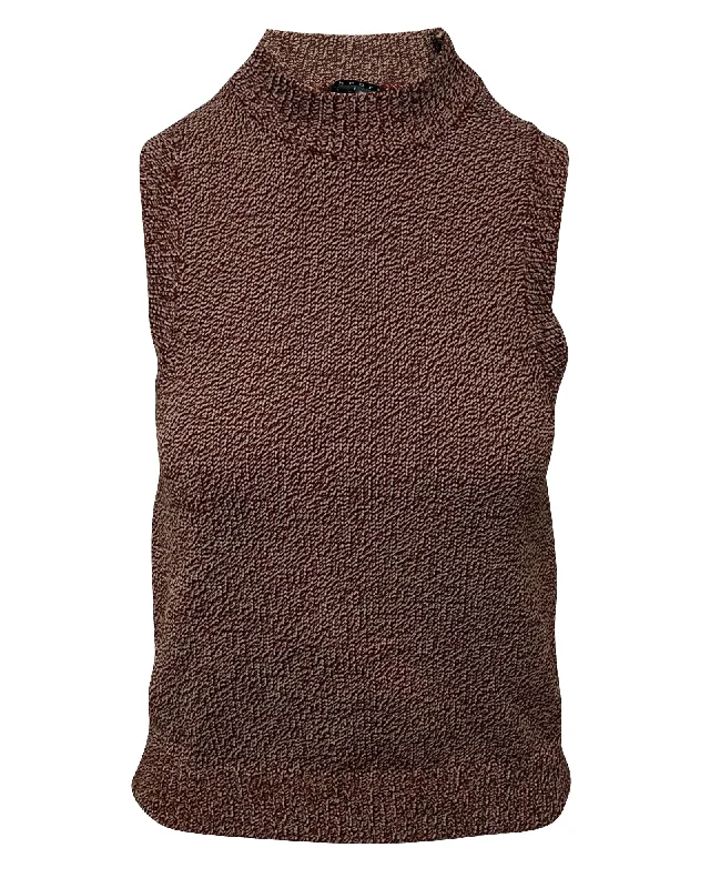 Theory Sleeveless Knitter Sweater in Brown Nylon Women's Evening Clothes