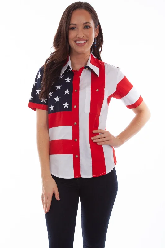 Scully Womens Red 100% Cotton Flag S/S Shirt Holiday Gift Guide Sale