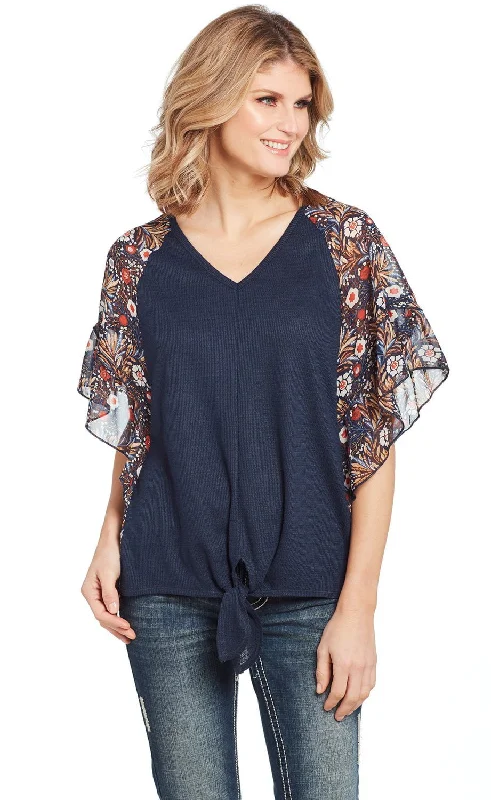 Cowgirl Up Womens Blue Multi Polyester Waffle Knit Tunic S/S Women's Online Clothing Boutique