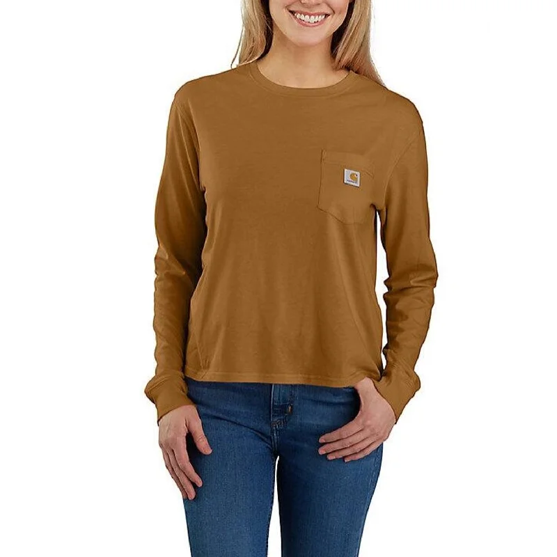 Carhartt Women's Tencel Loose Fit Lightweight Crewneck Pocket Long Sleeve T-Shirt Online Impressions Boutique