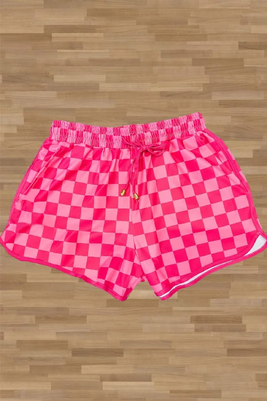 Women's Anything Could Happen Checkered Active Shorts In Hot Pink + Light Pink Women's Chic Outerwear Attire