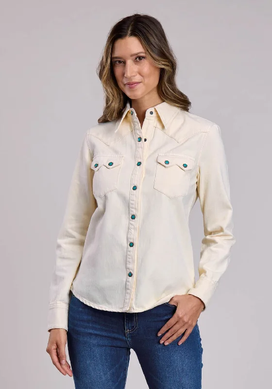 Stetson Womens 3 Point Back Yoke Cream 100% Cotton L/S Shirt Women's Fashionable Attire For Work