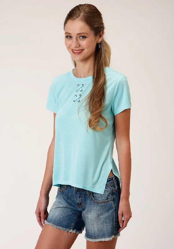 Roper Womens Light Turquoise Poly/Rayon Grommets S/S T-Shirt Exclusive Online Sale