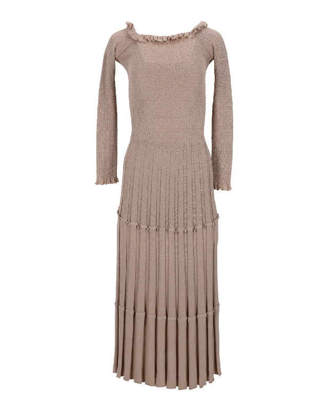 Altuzarra Off-Shoulder Pleated Knit Dress in Beige Viscose Women's Attire