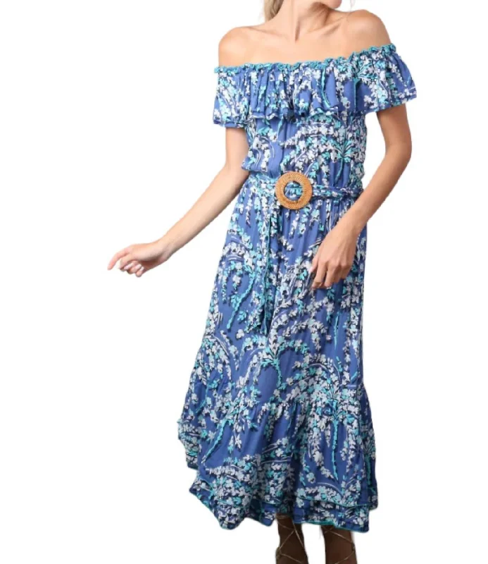 Bella Long Dress In Royal Palmery Best Online Women's Boutiques