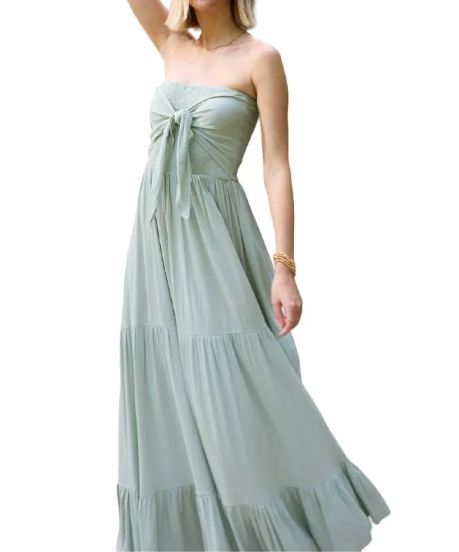 Coastal Tie Front Strapless Dress In Green Affordable Women's Clothes