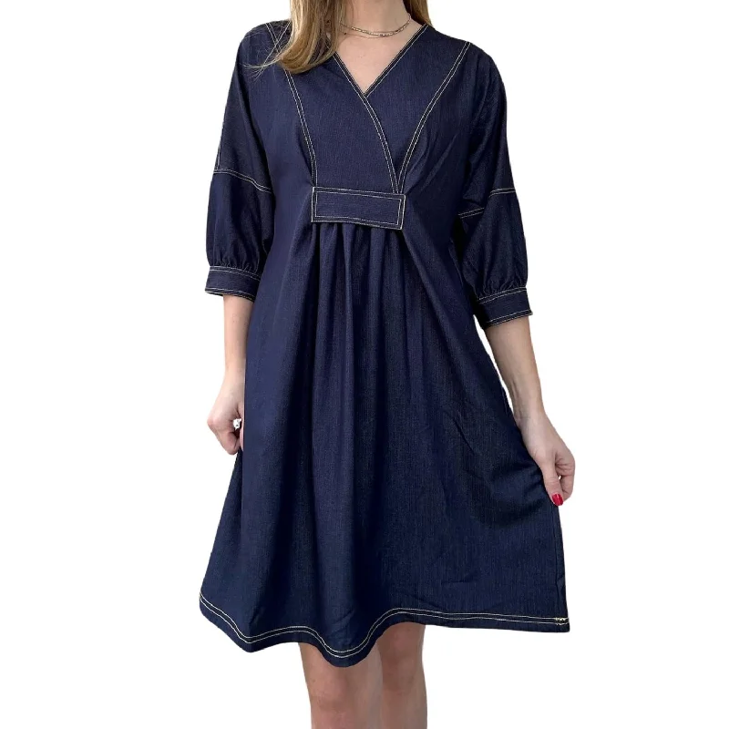 Dixie V-Neck Dress Denim In Navy Women's Office Outfit