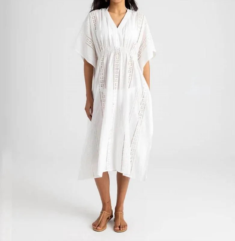 Eyelet Maxi Caftan Dress In White Stylish And Comfortable Clothing For Women