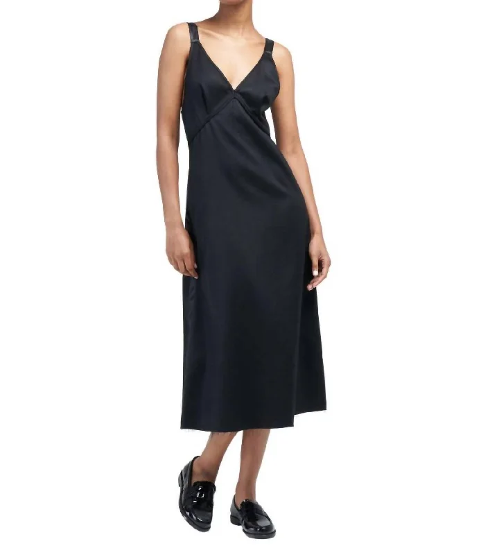 Grunge Tapes Slip Dress In Black W/ Satin Women's Casual Outfit