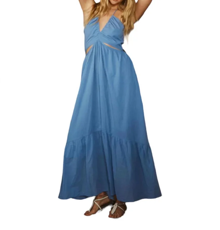 Halter Top Sun Dress In Ocean Blue Women's Contemporary Clothing