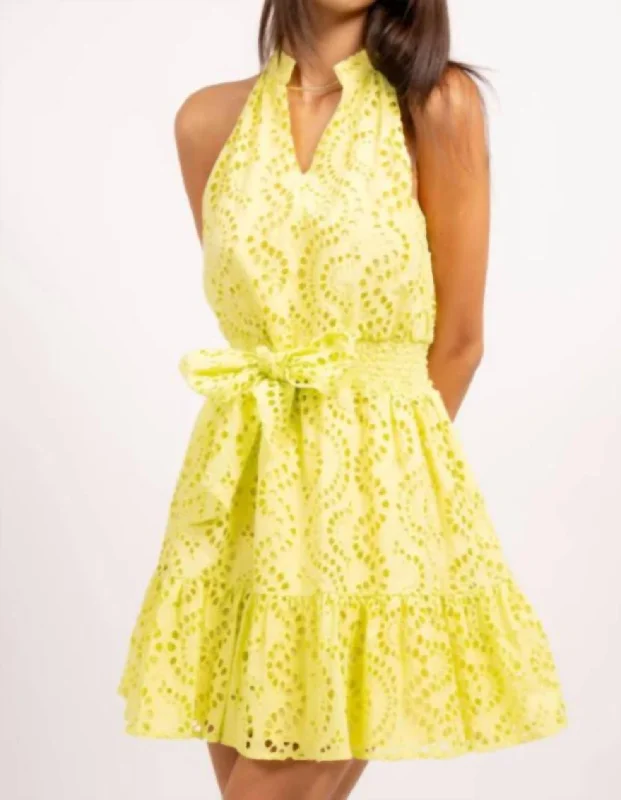 Liam Eyelet Dress In Citrine Discount Price