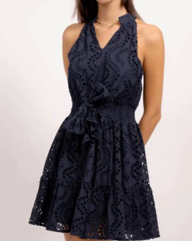 Liam Eyelet Dress In Navy Trendy Athleisure Clothing For Women