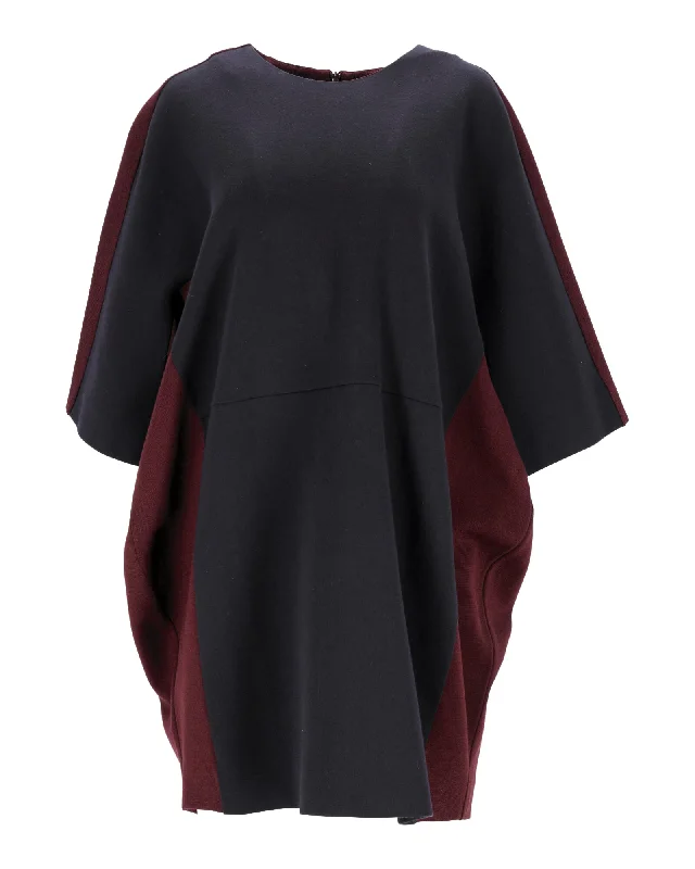 Marni Tunic Dress in Navy Blue and Burgundy Acrylic Stylish Women's Attire