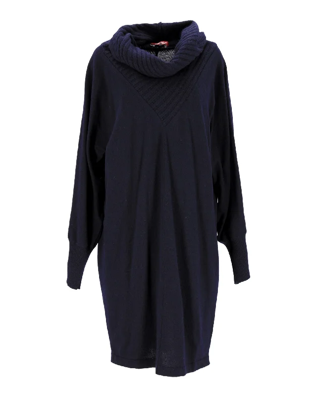 Max Mara Long-Sleeve Knit Dress in Navy Blue Wool Women's Casual Attire