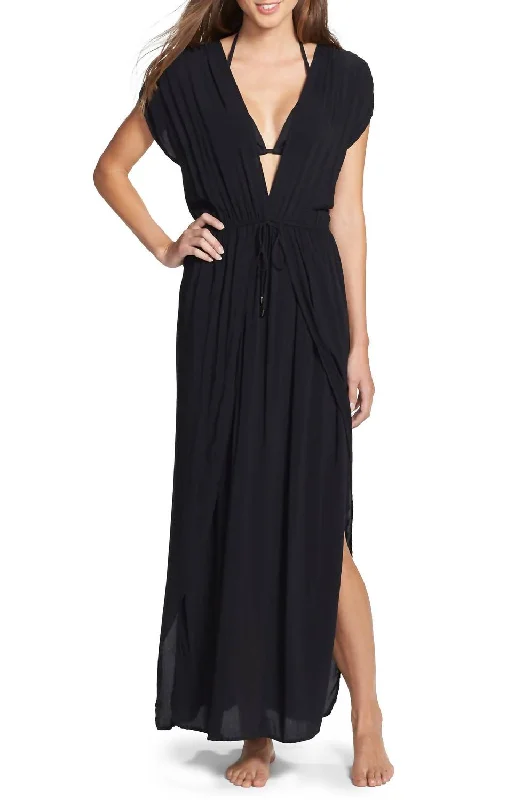 Maxi Deep V Dress In Black Women's Versatile Apparel