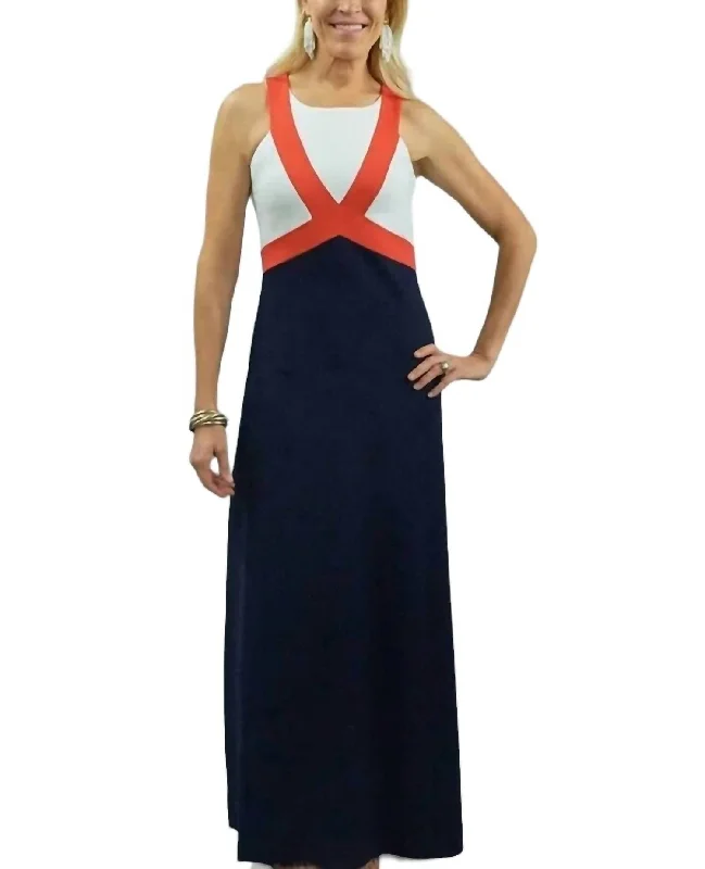 Maxine Dress In Navy/orange Comfy Women's Outfits for Daily Wear