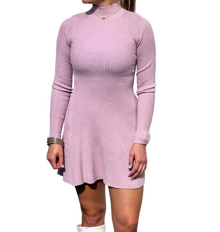 Mock Neck Ribbed Dress In Dark Mauve Fashion-Forward Women's Clothing