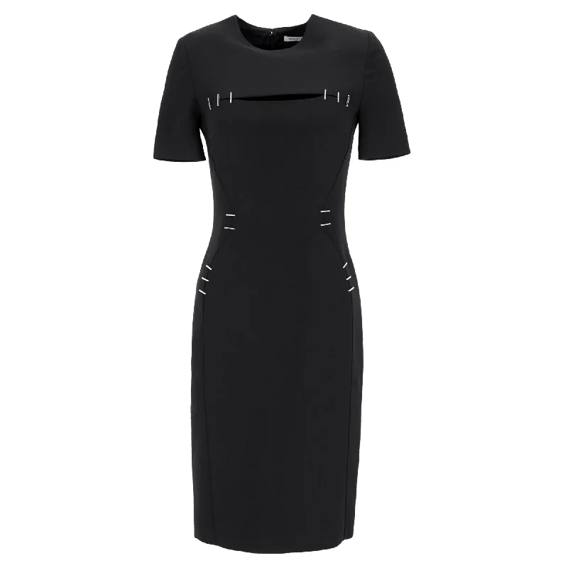 Mugler Staple-Details Sheath Dress in Black Wool Women's Evening Attire