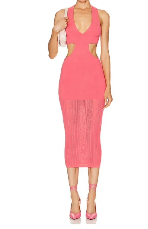 Pointelle Cutout Knit Dress In Raspberry Women Clothes