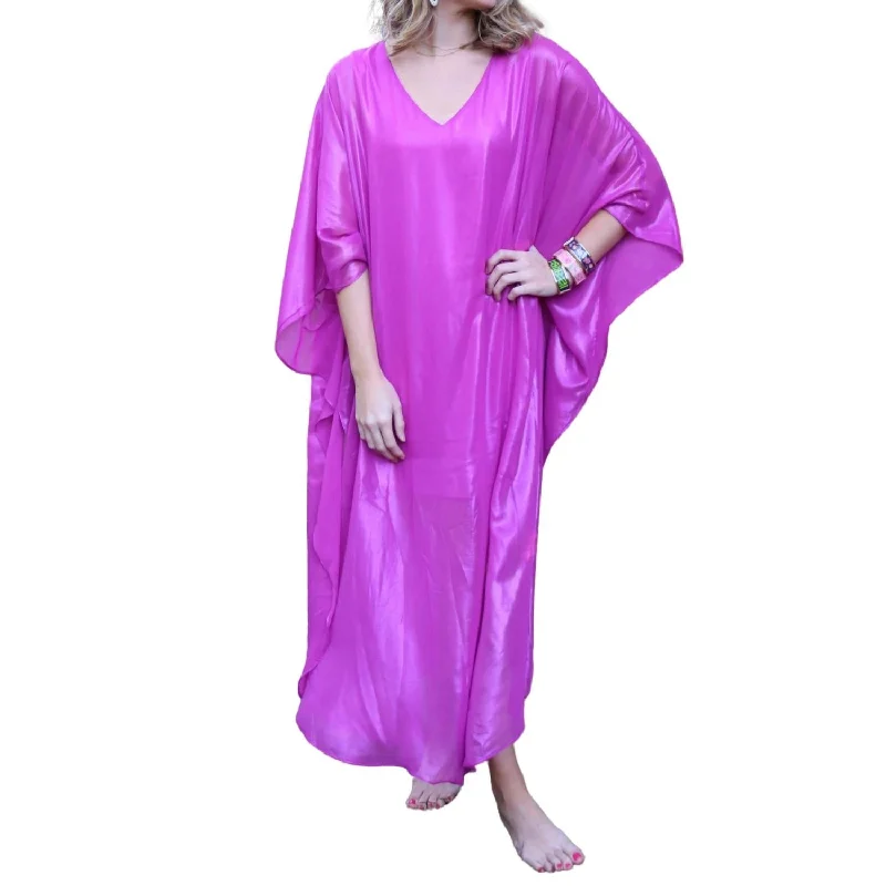 Silk Caftan Dress In Magenta Shimmer Women's Trendy Outfit