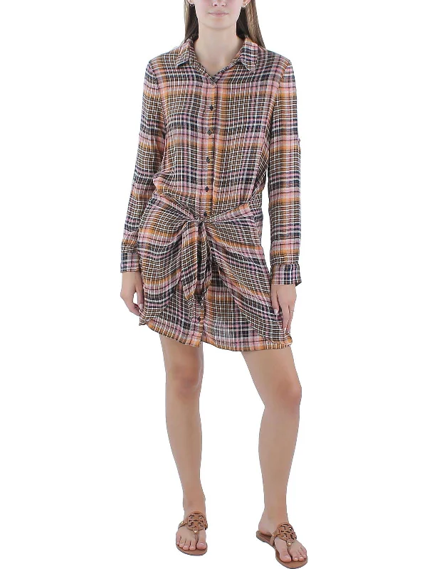 Tanya Womens Woven Plaid Shirtdress Women's Clothes