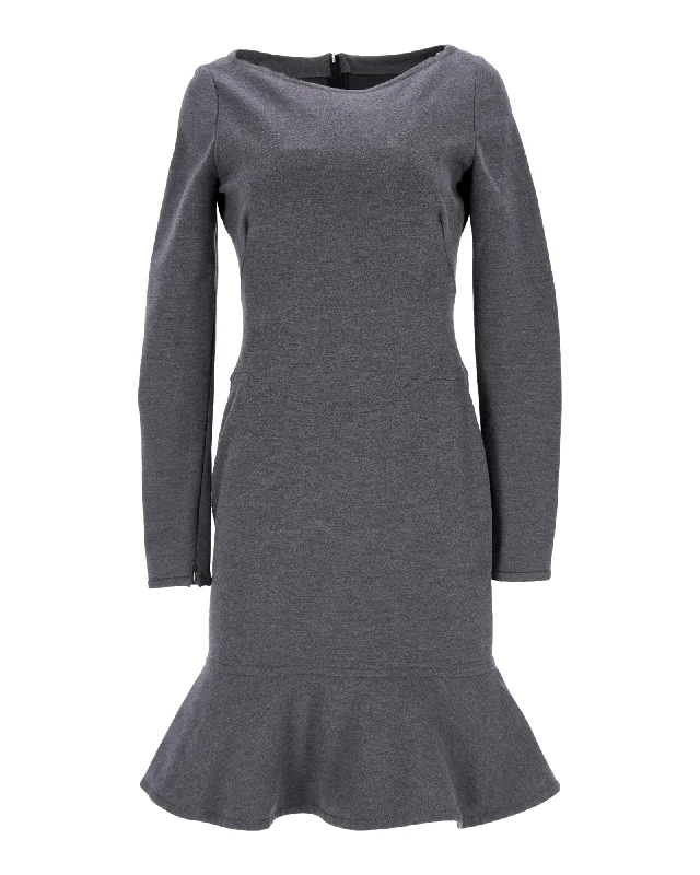 Valentino Flared Hem Dress in Grey Wool Women's Professional Attire