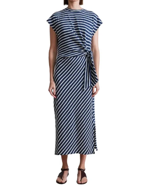 Vanina Cinched Waist Dress In Navy/cream Stripe Women's Casual Clothing For Lounging