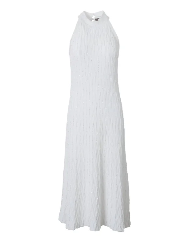 Women's High Neck Paillette Tank Dress In White Timeless Women's Outfit