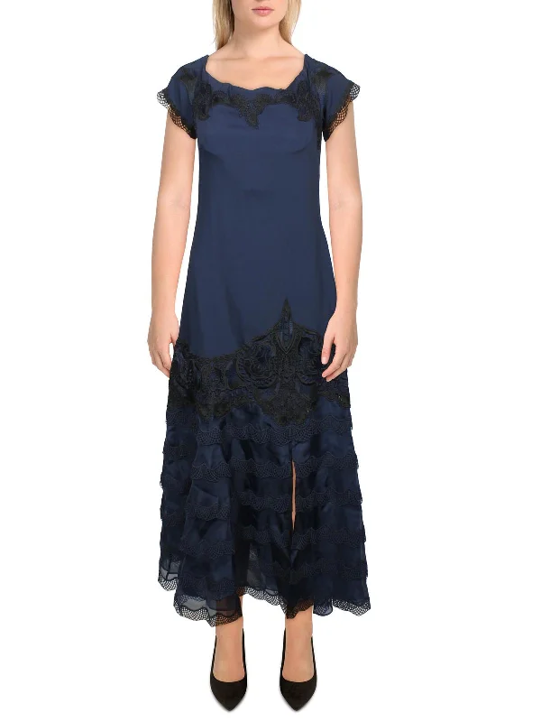 Womens Lace Applique Midi Cocktail and Party Dress Women's Transitional Clothes