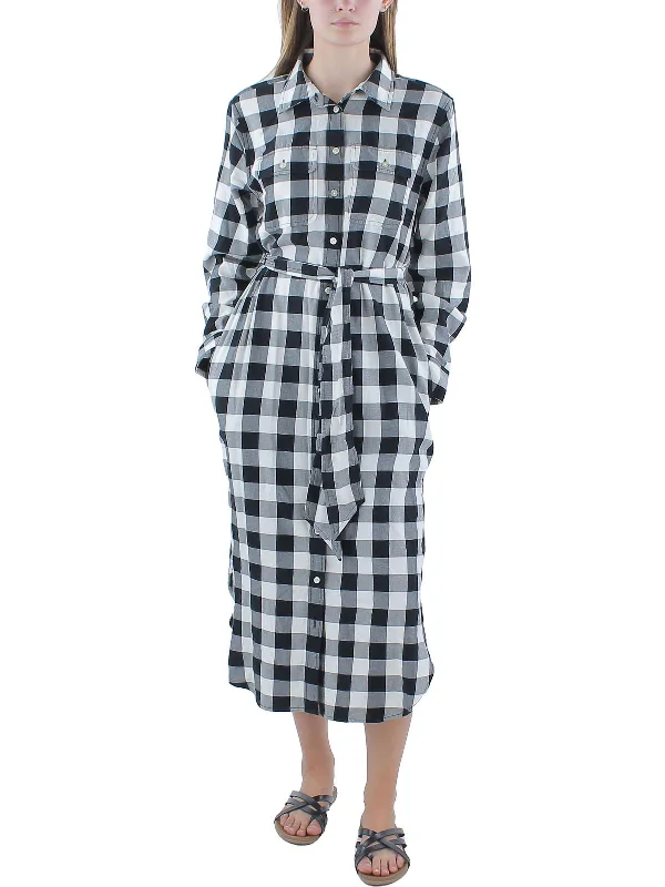 Womens Plaid Midi Shirtdress Outlet Clothing