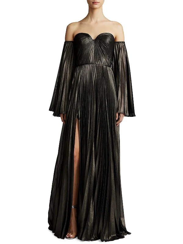 Womens Pleated Metali Evening Dress Big Sale Event