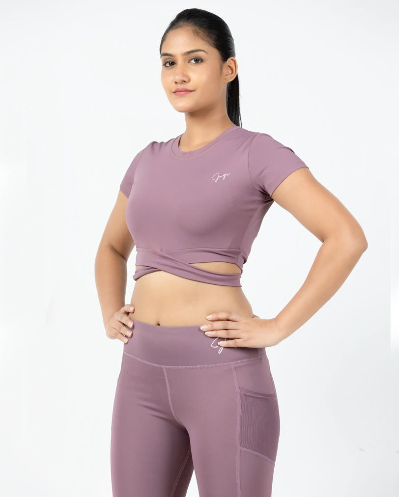 Active Peach Bliss Cross Crop Top Elegant Women's Clothing