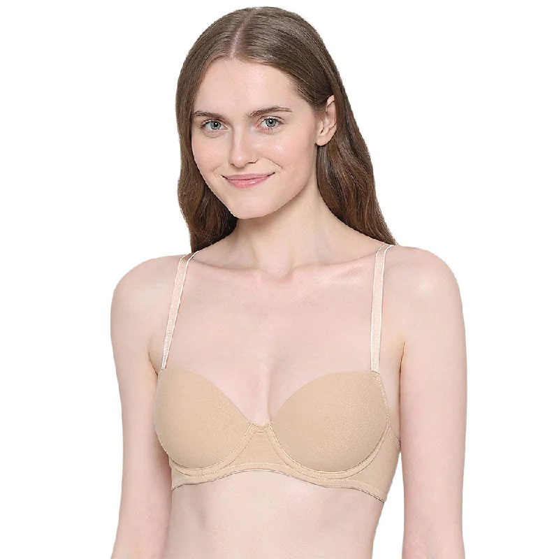 Balconette Padded Wired Demi Cup Everyday Wear Bra - Beige Women's Formal Event Attire